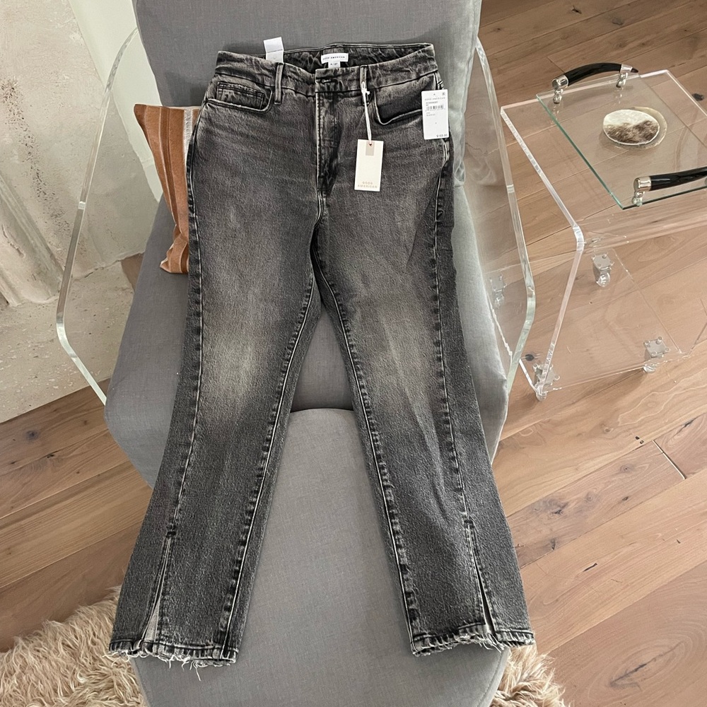 Black straight slit jeans